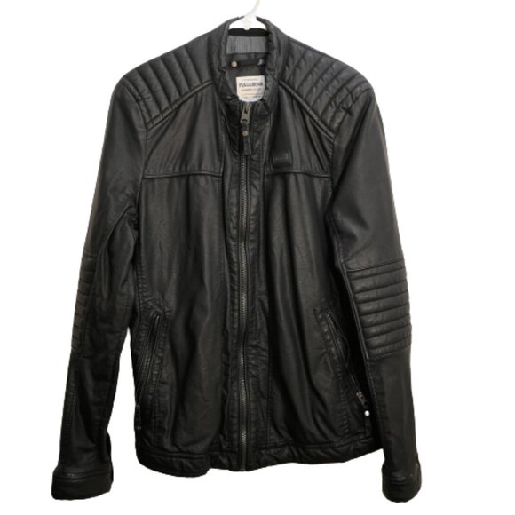 Pull & Bear Men's Soft Leather Full Zip Xray Biker Jacket Black UK Large - Picture 1 of 7